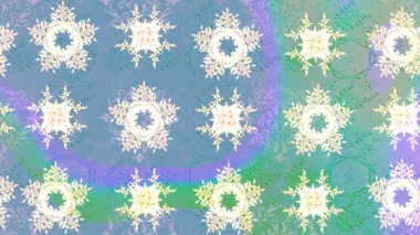 Soyut mandala veya kaprisli kar tanesi içini kaplamak sanat çizmek. Renkli arka plan üzerinde izole sevimli kar taneleri. Raster illüstrasyon.