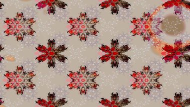 Raster illüstrasyonu. Renkli arka planda izole kar taneleri. Yüzey için tekrarlanan doku, ambalaj kağıdı, gri ve bej renkleri. Kış kar tanesi, raster arkaplan.