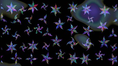 Kar tanelerinin soyut arkaplanlı Noel şablonu. Raster illüstrasyonu. Siyah ve mavi renkler. Noel ve Yeni Yıl moda baskıları için tatil tasarımı.