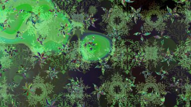 Elle boyanmış suluboya resim çizimleri, çiçekler ve bitkiler. Yeşil renkte çiçekler.