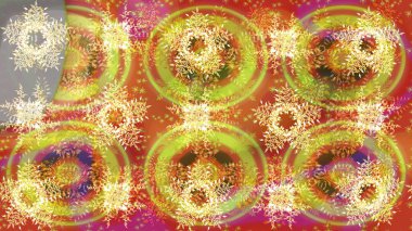 Farklı kar taneleri toplayıcısı, sarı ve turuncu renklerde kış elementleri. Raster Noel soyut renkli arkaplan ve tatlı kar tanesi.