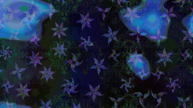 Çiçek ve yapraklı karalama şeklinde Raster çiçek deseni. Gri renklerde bahar çiçekleri. Raster illüstrasyonu.