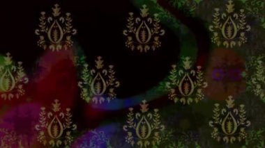 Renkli unsurlarla hareketli arka plan görüntüleri. Çiçekler. Eski model. Bayrak tarzı. Video kaydı. Şablon. Döngü. Kusursuz..