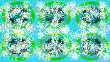 Raster Noel soyut renkli arka plan ve tatlı kar tanesi. Farklı kar taneleri toplayıcısı, mavi ve yeşil renkte kış elementleri..