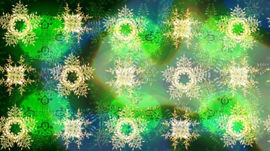 Yeşil ve mavi kar tanelerinden izole edilmiş. Güzel bir kış süsü. Renkli kar taneleri Raster illüstrasyonu.