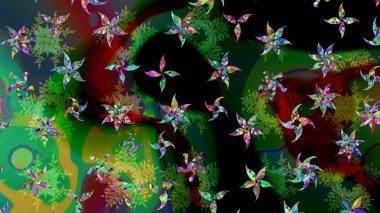 Çiçek Elementleri 'nin soyut geçmişi. Raster kış deseni. Yeşil ve siyah renkler üzerine tasarım. Raster illüstrasyonu.