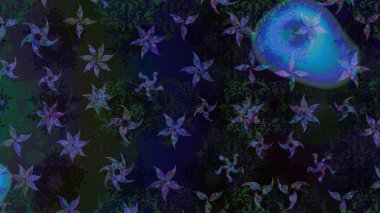 Kar taneleri radyal gri ve siyah renkler verir. Renkli arka planda güzel kar taneleri. Raster illüstrasyonu..