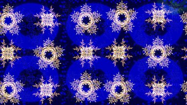 Mavi, siyah ve nötr renkler. Kar tanelerinin soyut arkaplanlı Noel şablonu. Noel ve yeni yıl moda baskıları için tatil tasarımı. Raster illüstrasyonu.