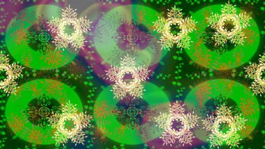 Yuvarlak raster kar tanesi. Renkli arka planda izole tatlı kar taneleri. Soyut kış yeşili ve nötr süs. Güzel kar tanesi. Raster illüstrasyonu.