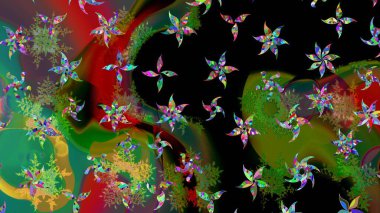 Tropik çiçek desenleri. Raster illüstrasyonu. Siyah renkte çiçekler.