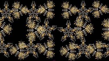 Kar tanelerinin soyut arkaplanı olan şirin bir Noel arkaplanı. Siyah, kahverengi ve sarı kar taneleri. Raster illüstrasyonu. Renkler. Noel ve Yeni Yıl moda baskıları için tatil tasarımı.