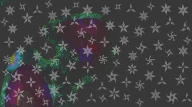 Kar tanelerinin soyut arkaplanı olan şirin bir Noel arkaplanı. Gri ve kahverengi kar taneleri. Raster illüstrasyonu. Renkler. Noel ve Yeni Yıl moda baskıları için tatil tasarımı.