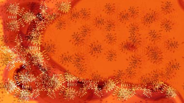 Bokeh portakalı, kırmızı, sarı ve kar taneleriyle dekoratif Noel arkaplanı. Raster illüstrasyonu.