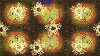 Kahverengi renkler ve parlak çiçekler üzerine soyut çizim deseni. Çiçeksel elementlerle süslenmiş zarif raster dokusu. Küçük çiçekte şirin bir çiçek deseni var..