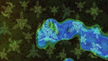 Gri, yeşil ve mavi renkte kar tanelerinden oluşan kış deseni. Kış konsepti Düz yatıyordu. Raster illüstrasyonu.