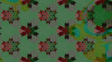 Yeşil ve kahverengi renklerde şirin soyut kar tanesi raster tasarımı. Düz kar karalama ikonları, yılbaşı afişi için kar taneleri silueti, kartlar. Yeni yıl kar tanesi.