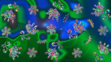 Kar tanesi süs desen. Snowflakes desen. Kar taneleri arka plan. Arka plan üzerinde izole soyut kar taneleri ile düz tasarım. Raster illüstrasyon.