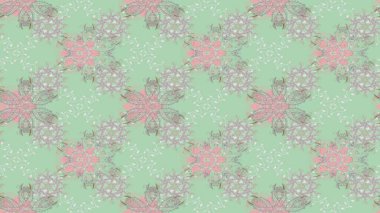 Çiçek desenli çizim. Raster illüstrasyonu. Asya tekstil tarzında. Tarafsız renklerde çiçekler. Renkli Bahar Teması eskiz kalıbı. Düz Çiçek Elementleri Tasarımı.