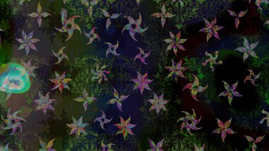 Noel stili. Raster illüstrasyonu. Gri, siyah ve yeşil renkli kar taneleri.