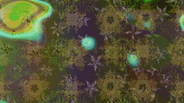 Kış kartı Mutlu Noeller, Yeni Yıl ve Mutlu Tatil Raster çizimleri. Kar taneleri arka planda. Kahverengi ve yeşil kar taneleri ve kahverengi ve yeşil renkli Noel kartı.