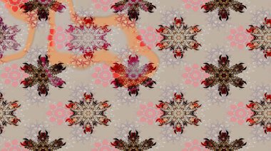 Kar tanelerinin soyut arkaplanlı Noel arkaplanı. Gri ve bej kar taneleri. Noel için tatil tasarımı, yeni yıl moda baskıları. Güzel tasarım. Raster illüstrasyonu.