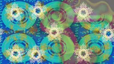 Renkli kar taneleri Raster çizimi. Raster mavisi ve yeşil kar tanesinden izole edilmiş. Güzel kış süsleri..