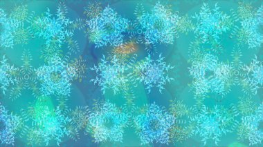 Mavi ve yeşil renkli kar taneleri. Renkli arka planda izole tatlı kar taneleri. Kar tanesi raster deseni. Raster illüstrasyonu.