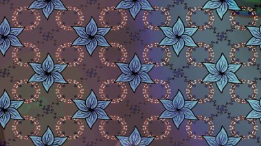 Raster deseni. Patlayan çiçekler soyut olarak yerleştirilmiş. Raster illüstrasyonu. Yumuşak, bahar çiçekleri kahverengi renklerde.