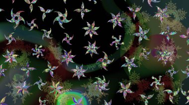 Küçük çiçekli basit bir çiçek çizimi. Siyah renkte sevimli çiçekler. Moda baskısı, albüm, ambalaj kağıdı ve duvar kağıdı için zarif dekoratif süslemeler. Raster illüstrasyonu.