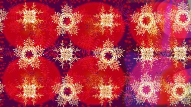 Kar tanelerinin soyut arkaplanı olan şirin bir Noel arkaplanı. Kırmızı ve mor kar taneleri. Raster illüstrasyonu. Renkler. Noel ve Yeni Yıl moda baskıları için tatil tasarımı.