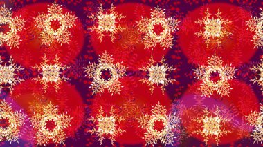 Raster illüstrasyonu. Kırmızı ve mor renkte kar taneleri. Renkli arka planda izole tatlı kar taneleri. Kar tanesi raster deseni.