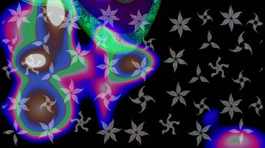 Düşen Noel stili kar taneleri. Renkli bir arkaplanda izole edilmiş güzel siyah ve mavi kar taneleri. İllüzyon. Kar taneleri, kar yağışı.