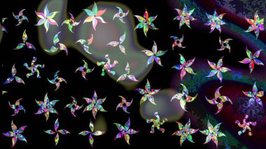 Soyut kış siyah ve gri süslemeleri. Güzel kar tanesi. Raster illüstrasyonu. Renkli arka planda izole tatlı kar taneleri. Yuvarlak raster kar tanesi.