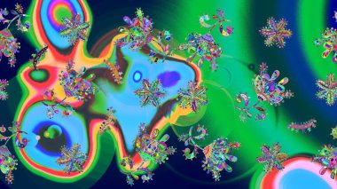 Modern tasarım posteri, kapak, mavi ve yeşil renkli kart tasarımı. Son moda kar taneleri ve elementler onun kartlarını gösteriyor. Retro stil dokusu, şablon kış elementleri. Kar taneleri tasarımı.