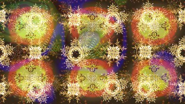 Kar taneleriyle kahverengi ve sarı renkler. Raster Noel soyut renkli arka plan ve tatlı kar tanesi. Raster illüstrasyonu.