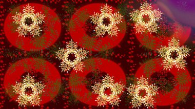 Bokeh kırmızısı, kahverengiler ve kar taneleriyle dekoratif Noel geçmişi. Raster illüstrasyonu.