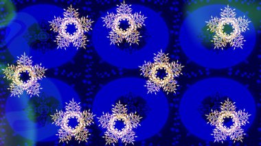 Renkli arka planda izole kar taneleri. Raster illüstrasyonu. Kar taneleri radyal mavi, nötr ve mor renkler.