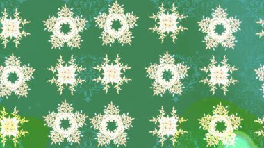 Farklı kar taneleri toplayıcısı, yeşil ve nötr renklerde kış elementleri. Raster Noel soyut renkli arkaplan ve tatlı kar tanesi.