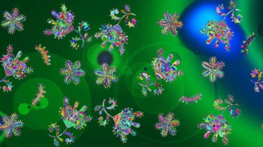 Kar taneleri deseni. Kar tanesi rengarenk desen. Soyut kar taneleri arkaplanda izole edilmiş düz dizayn. Raster illüstrasyonu. Raster kar taneleri arkaplanı.