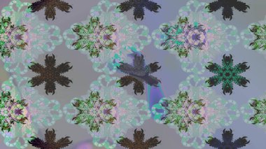 Kar taneleri, kar yağışı. İllüzyon. Renkli bir arka planda izole edilmiş güzel raster grisi ve mavi kar taneleri. Düşen Noel stilize kar taneleri.