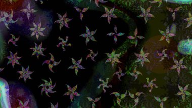 Raster illüstrasyonu. Noel siyahı ve griler. Yıldızlı ve düşen kar taneli büyülü siyah ve gri tatil soyut arka plan.