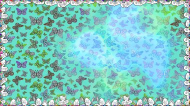 Kusursuz bir geçmişi var. Soyut renkli güzel kelebek. Raster illüstrasyonu. Mavi ve nötr renkler üzerine resim.