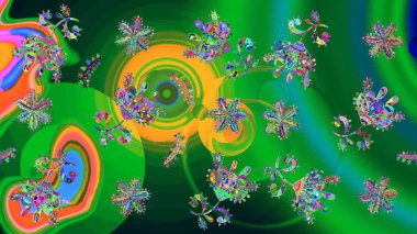 Yeşil renkli etnik çiçeklerle süslenmiş zarif bir eskiz şekli. Asya Tekstil 'inde Raster Çiçek İllüstrasyonu.