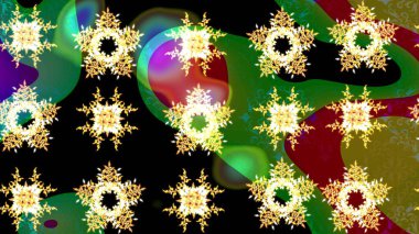 Güzel soyut kar tanesi raster tasarımı. Düz kar karalama ikonları, kar taneleri silueti siyah ve yeşil renkli Noel afişi, kartlar. Yeni yıl kar tanesi.