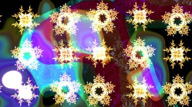 Round raster snowflake. Isolated cute snowflakes on colorful background. Abstract winter brown and blue ornament. Fine snowflake. Raster illustration. clipart