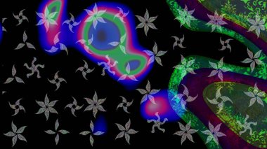 Kar taneleri radyal siyah ve yeşil renkler verir. Renkli arka planda güzel kar taneleri. Raster illüstrasyonu..