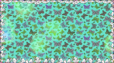 Elin kusursuz deseni suluboya desenli siluet kelebekleri. Klasik tarzda hem de. Raster illüstrasyonu. Mavi ve yeşil renkli illüstrasyon.