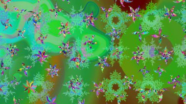 Güzel bir kış süsü. Renkli kar taneleri Raster çizimi. Yeşil ve mavi kar tanelerinden izole edilmiş..