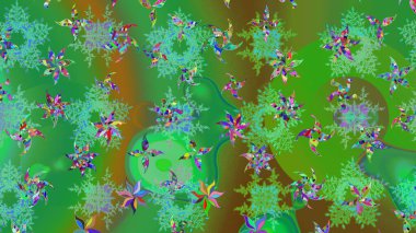 Raster Illustrasyon 'daki Çiçek Deseni' nin son moda çizimi. Yeşil renkli çiçekler. Renkli Yaz Temalı eskiz kalıbı. Düz Çiçek Elementleri Tasarımı.