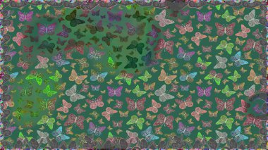 Sevimli kelebekler. Raster geleneksel halk güzel dekor mavi ve yeşil arka plan giyim tasarımı için.